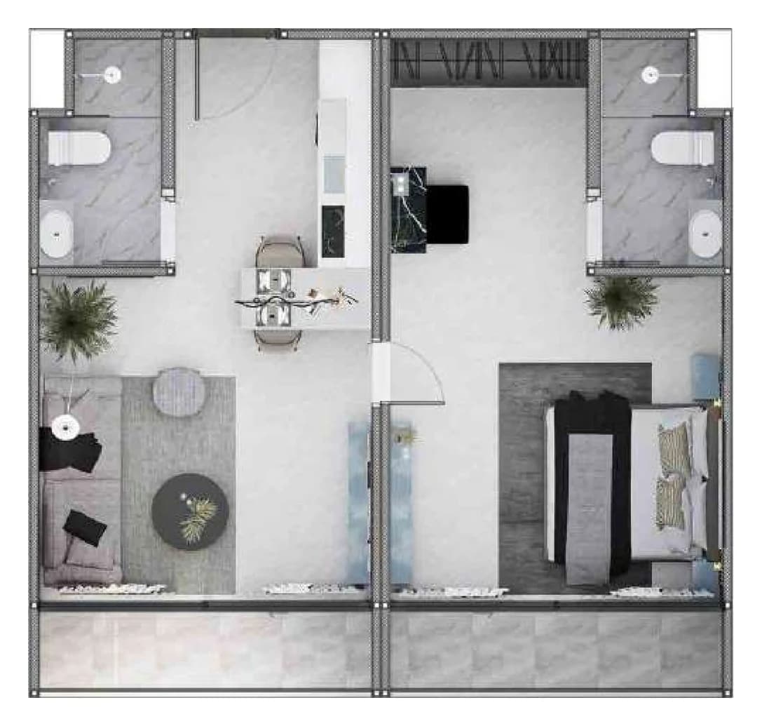 Two studios joined into one 60.8 m² home
