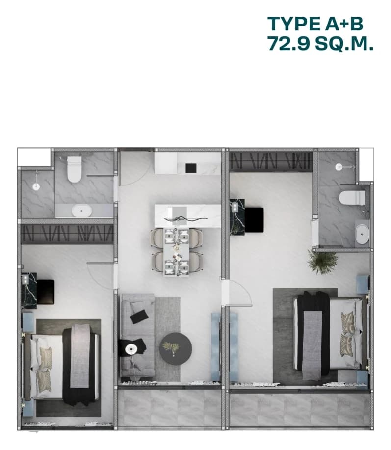 A studio and a one-bedroom joined into one 72.9 m² home