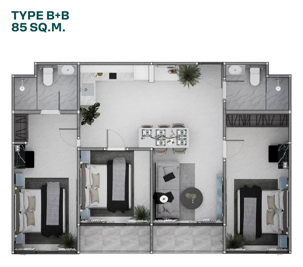 Two one-bedrooms joined into one 85 m² home